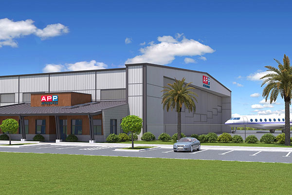 This artist’s rendering shows the 20,000-square-foot hangar APP Jet Center plans to construct at Treasure Coast International Airport in Fort Pierce. 